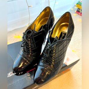 Black Patent Leather Laces High Heels Booties Shoes